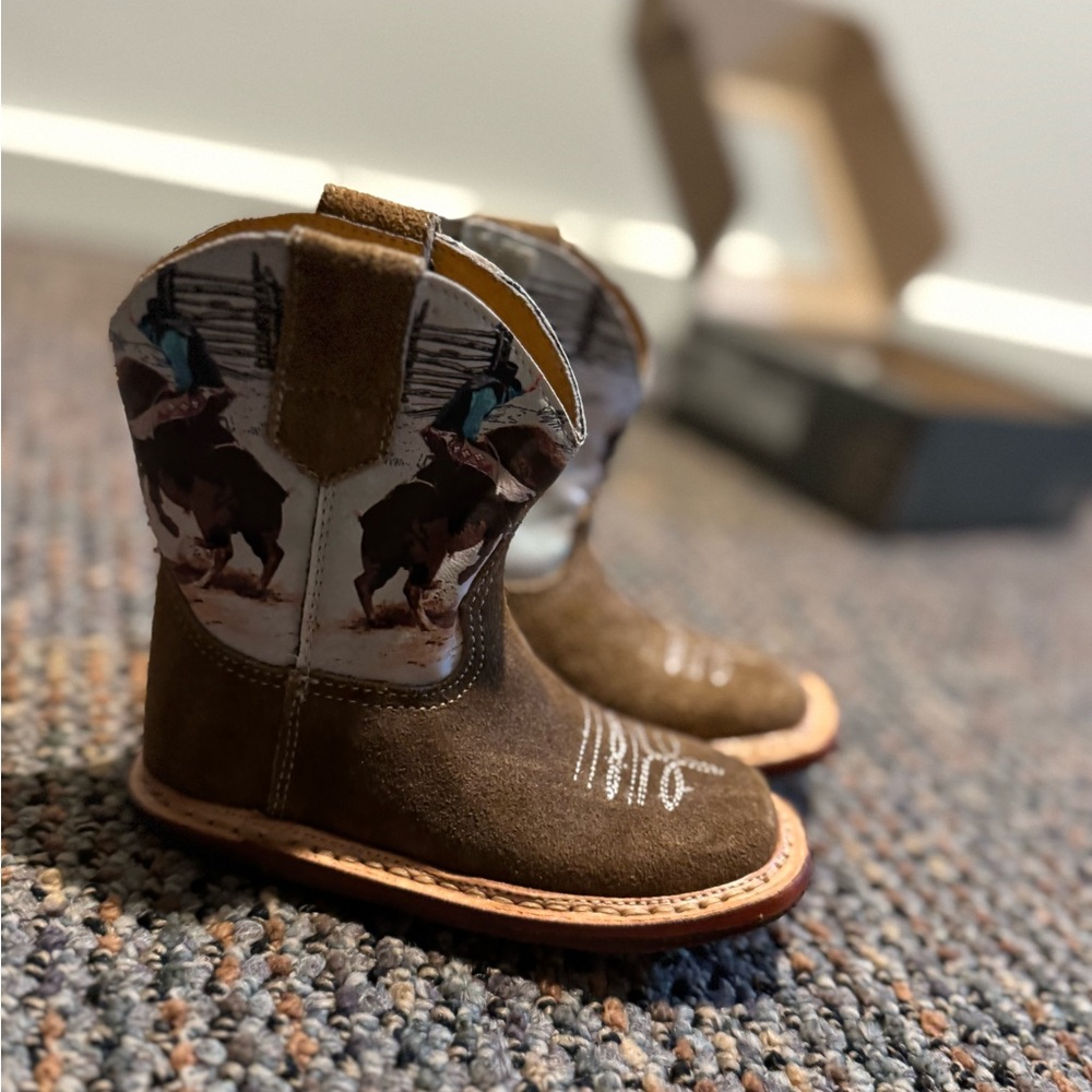 Brown Cowboy Boots with Rodeo Print:  kids size 4